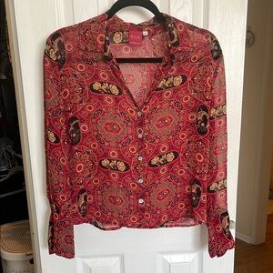 Johnny Was Red and Gold Buttoned silk Blouse